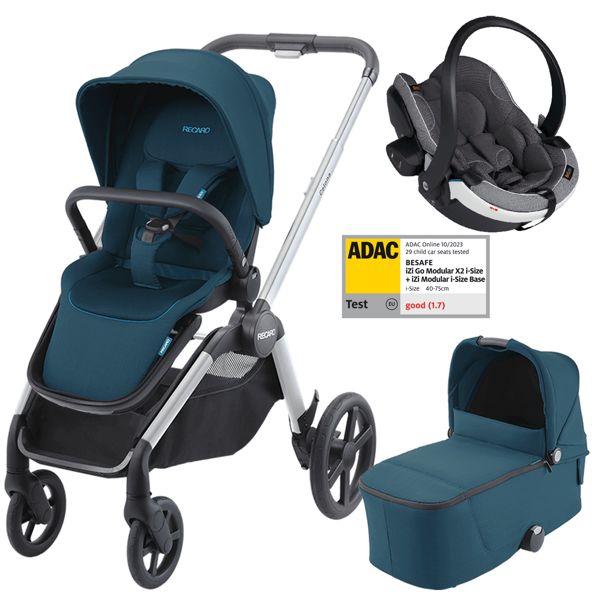 Dječja kolica 3u1 RECARO Celona + autosjedalica Besafe [Teal Green]